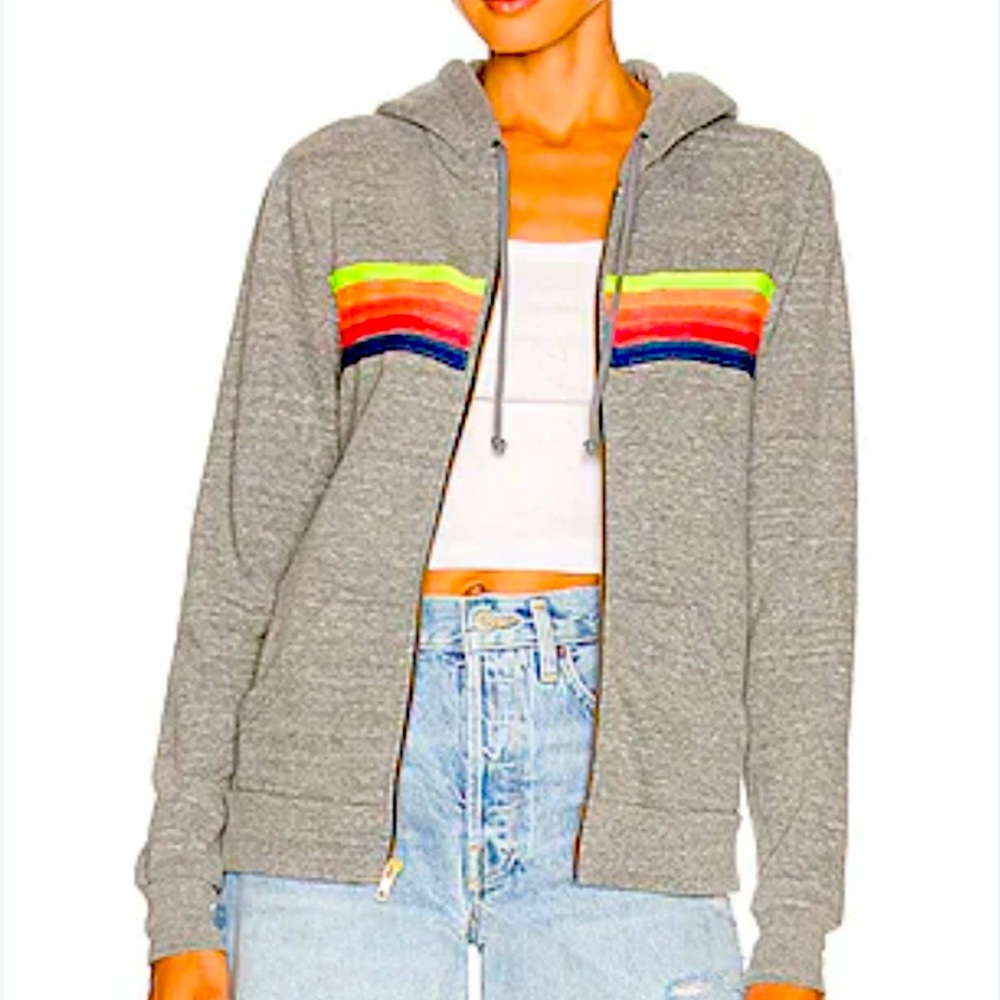 Aviator Nation 5 Stripe Zip Hoodie Sweatshirt